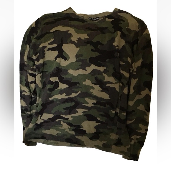 GUESS Linen Blend Green Camouflage Print Sweater Men's Pullover Size M - Picture 1 of 14